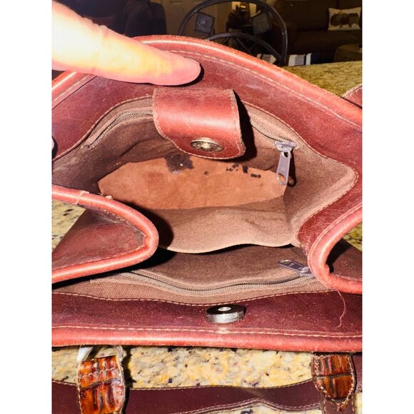 Vintage Brighton Brown Leather Croc Embossed Tote Bag Heart Charm Classic City - Picture 11 of 13